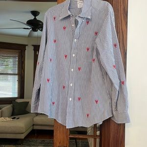 Brooks Bothers Men’s button down striped shirt w/ lobster print- Size Large